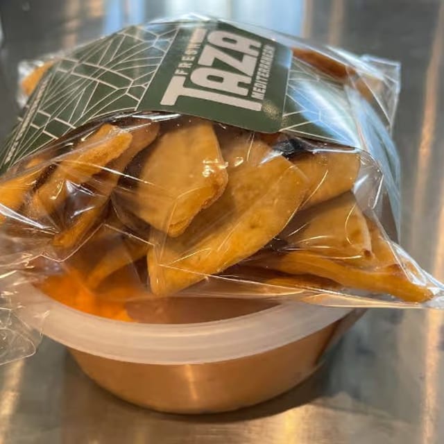 Roasted Red Hummus with Taza Dippers.